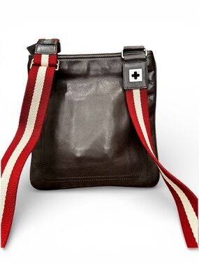 Vintage Bally “Taisten” Switzerland Leather Crossbody Bag – Red Stripe Strap